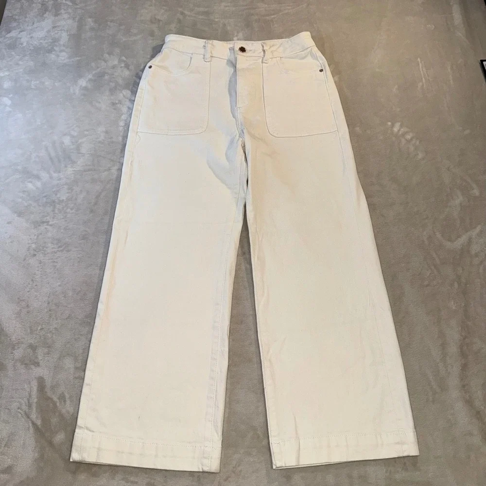 DL1961 Marianna Hewitt Hepburn High Rise Wide Leg Jeans Eggshell White 28